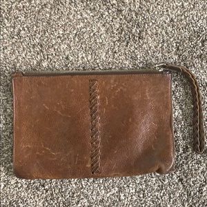 Tylie Malibu Brown Leather Clutch Braided Accent